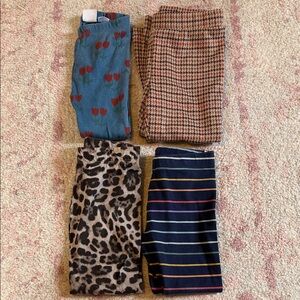 Set of 4 Patterned Leggings - Floral, Houndstooth, Leopard & Striped - Size 3